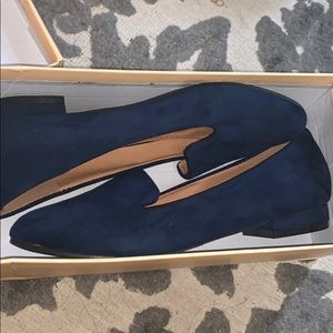 Blue suede loafers